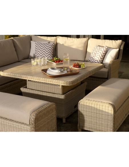 Bramblecrest Chedworth Sandstone Reclining Casual Dining Set with Square Piston Adjustable Table