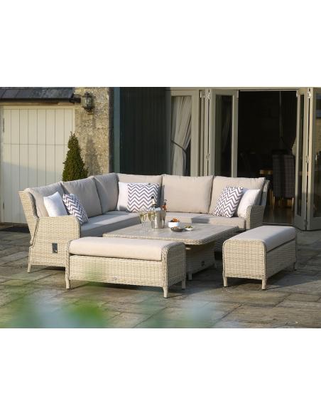 Bramblecrest Chedworth Sandstone Reclining Casual Dining Set with Square Piston Adjustable Table