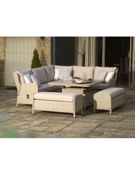 Bramblecrest Chedworth Sandstone Reclining Casual Dining Set with Square Piston Adjustable Table