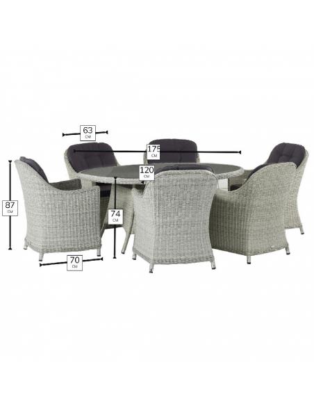 Bramblecrest Monterey Dove Grey 6 Seater Elliptical Dining Set