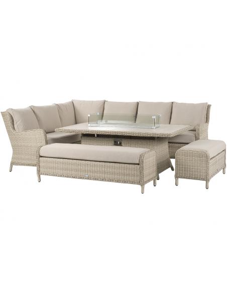 Bramblecrest Chedworth Sandstone Reclining Casual Dining Set with Large Rectangle Fire Pit Table & 2 Benches