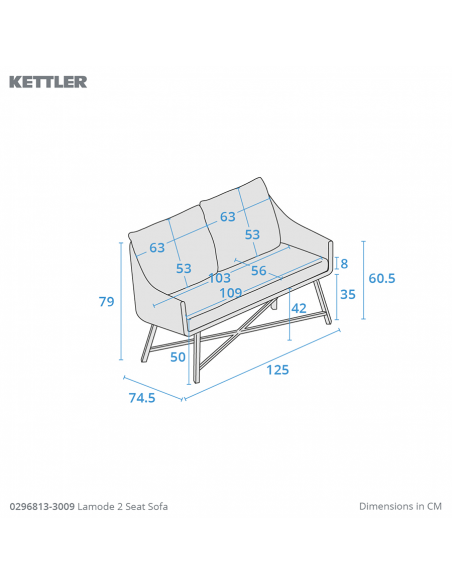 Kettler LaMode 2 Seat Sofa with Seat & Back Cushions