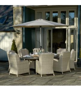 Bramblecrest Chedworth Sandstone 8 Seater Elliptical Dining Set with Lazy Susan & Parasol