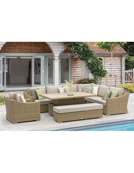 Bramblecrest Fairford L-Shape Sofa with Rectangle Piston Table, Bench & Chair