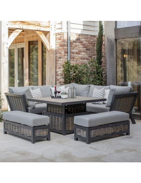 Bramblecrest Tuscan Wicker Square Casual Dining Set with Piston Adjustable Table