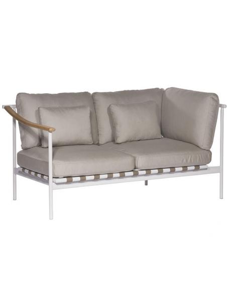 Barlow Tyrie Around Deep Seating Double Seat – Arctic White with Teak Left Arm/Aluminium Right Arm