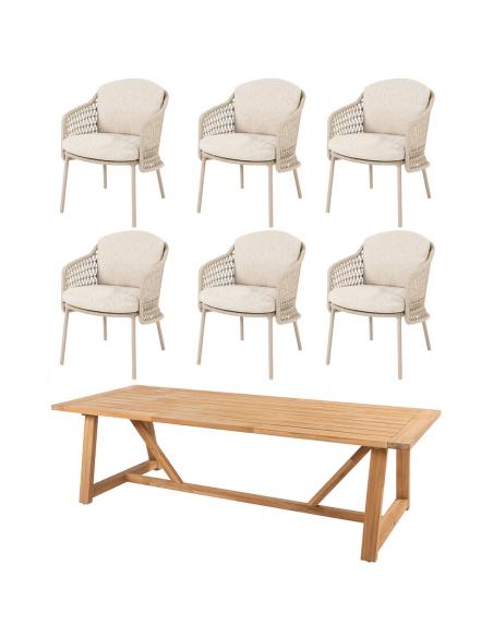 4 Seasons Outdoor Puccini 6 Seater Dining Set with Noah 260cm Teak Table