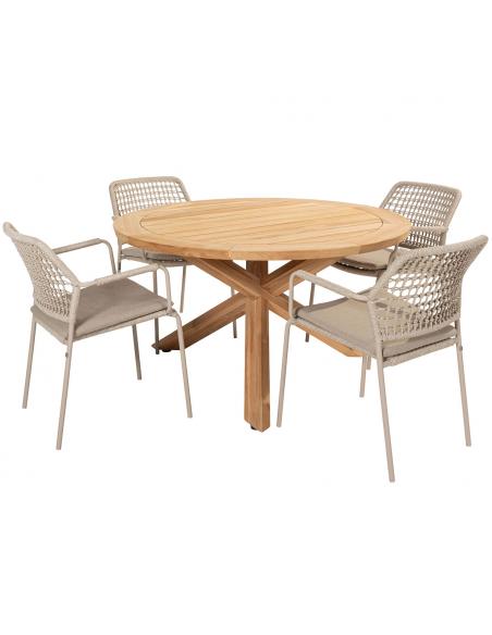 4 Seasons Outdoor Barista Latte 4 Seater Dining Set with Prado 130cm Teak Table