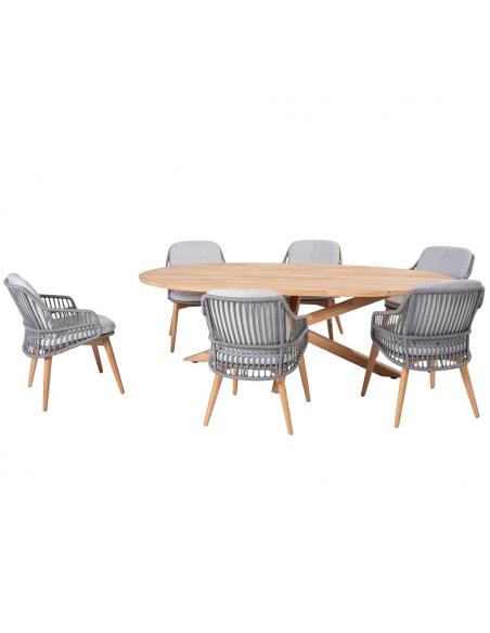 4 Seasons Outdoor Ancora 6 Seat Dining Set with Prado Ellipse Teak Table