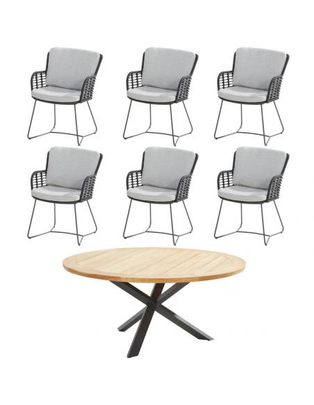 4 Seasons Outdoor Fabrice 6 Seat Dining Set with Prado 160cm Teak Table