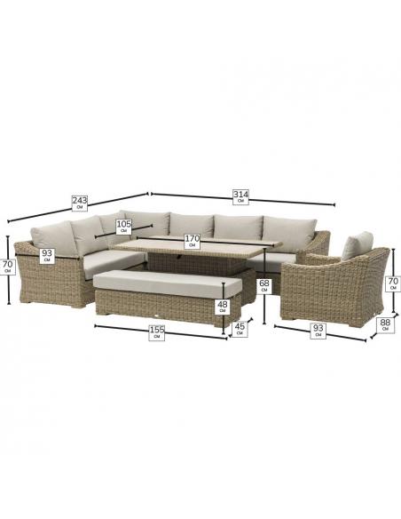 Bramblecrest Fairford L-Shape Sofa with Rectangle Piston Table, Bench & Chair