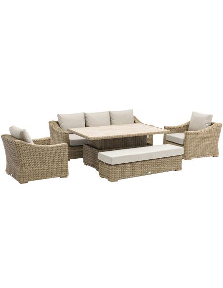 Bramblecrest Fairford 3 Seat Sofa with Rectangle Piston Table, Bench & 2 Chairs