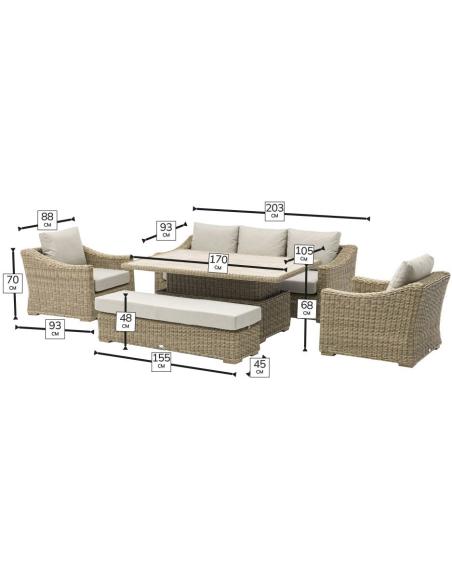 Bramblecrest Fairford 3 Seat Sofa with Rectangle Piston Table, Bench & 2 Chairs