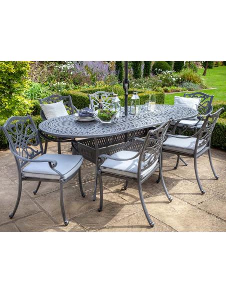 Hartman Capri 6 Seat Oval Dining Set with Parasol - Antique Grey