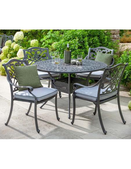 Hartman Capri 4 Seat Round Dining Set with Parasol - Antique Grey