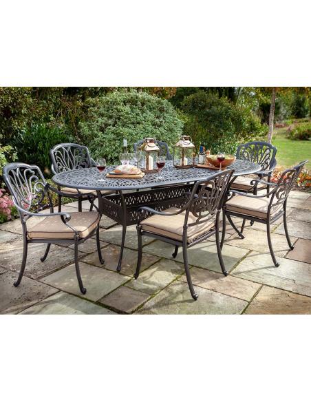 Hartman Amalfi 6 Seat Oval Dining Set with Parasol - Bronze