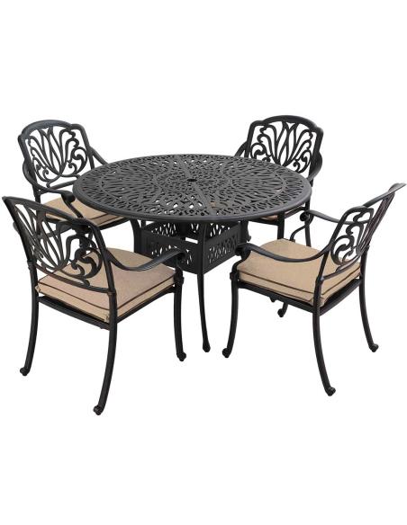 Hartman Amalfi 4 Seat Round Dining Set with Parasol - Bronze