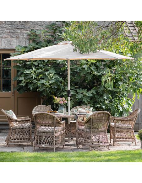 Bramblecrest RHS Rosemoor 6 Seater Elliptical Dining Set with Parasol
