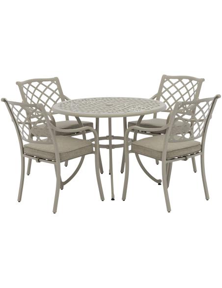 Bramblecrest RHS Bridgewater Stone 4 Seater Dining Set with Parasol