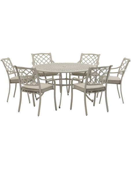 Bramblecrest RHS Bridgewater Stone 6 Seater Round Dining Set with Parasol