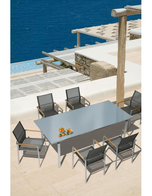 Barlow Tyrie Mercury Stacking Armchair - Teak Armrests with Titanium Sling