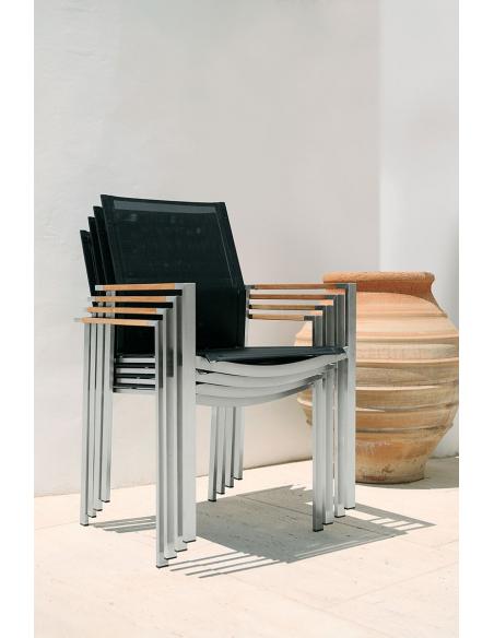 Barlow Tyrie Mercury Stacking Armchair - Teak Armrests with Titanium Sling