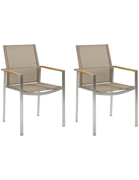 (Set of 2) Barlow Tyrie Mercury Stacking Armchair - Teak Armrests with Titanium Sling
