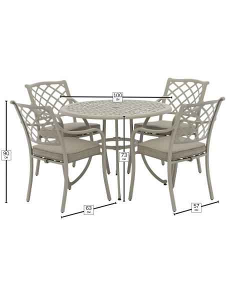 Bramblecrest RHS Bridgewater Stone 4 Seater Dining Set with Parasol