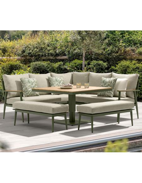 Bramblecrest RHS Wisley Sage Square Casual Dining Set with Piston Adjustable Table