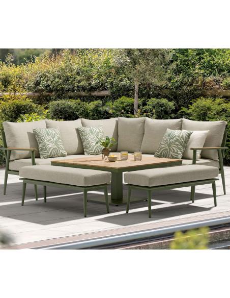 Bramblecrest RHS Wisley Sage Square Casual Dining Set with Piston Adjustable Table