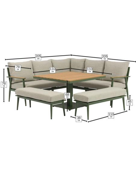 Bramblecrest RHS Wisley Sage Square Casual Dining Set with Piston Adjustable Table