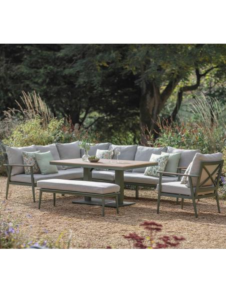 Bramblecrest RHS Wisley Sage L-Shape Sofa with Rectangle Piston Table, Bench & Chair