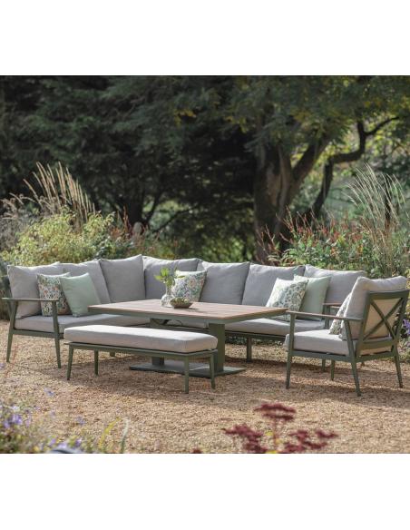 Bramblecrest RHS Wisley Sage L-Shape Sofa with Rectangle Piston Table, Bench & Chair