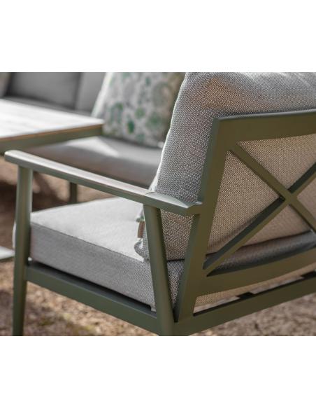 Bramblecrest RHS Wisley Sage L-Shape Sofa with Rectangle Piston Table, Bench & Chair