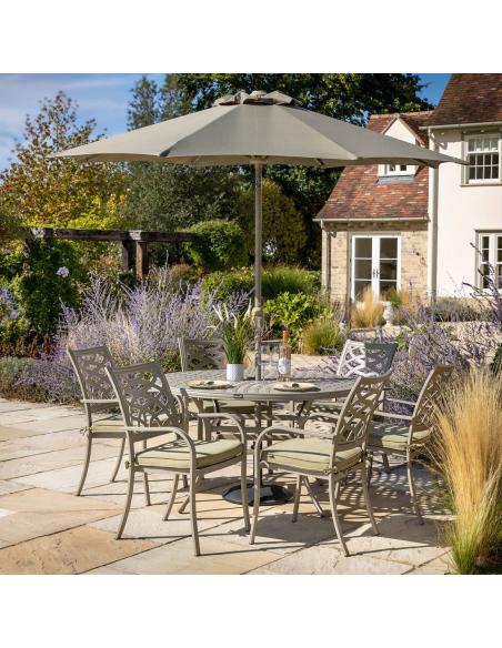 Hartman Buxton 6 Seat Round Dining Set with Parasol - Maize