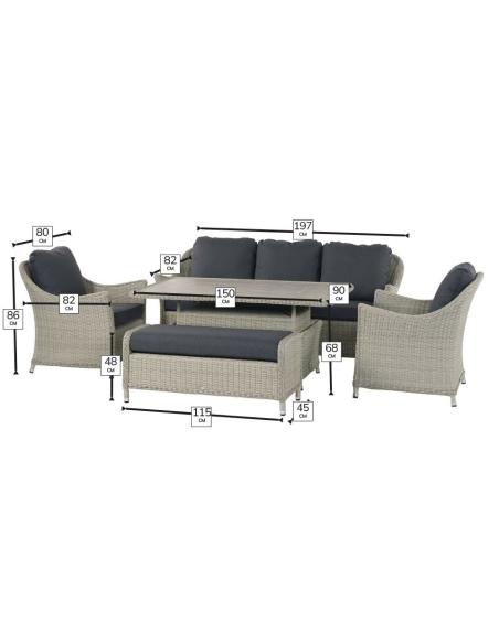 Bramblecrest Monterey Dove Grey 3 Seater Sofa Set with Piston table