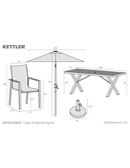 Kettler Tudor 6 Seater Dining Set with Parasol