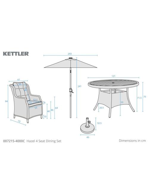 Kettler Hazel 4 Seater Dining Set with Parasol