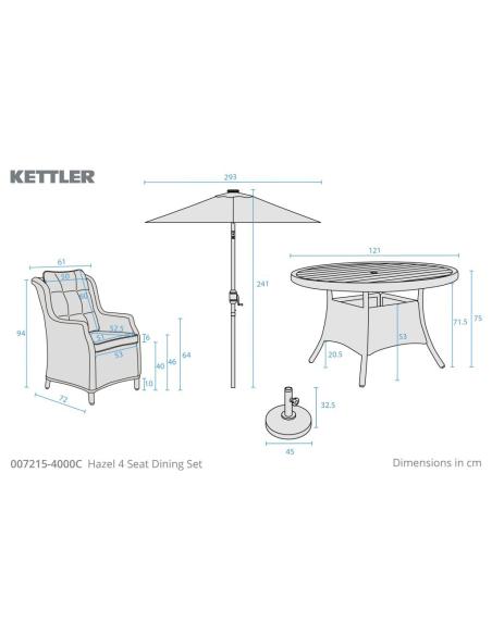 Kettler Hazel 4 Seater Dining Set with Parasol