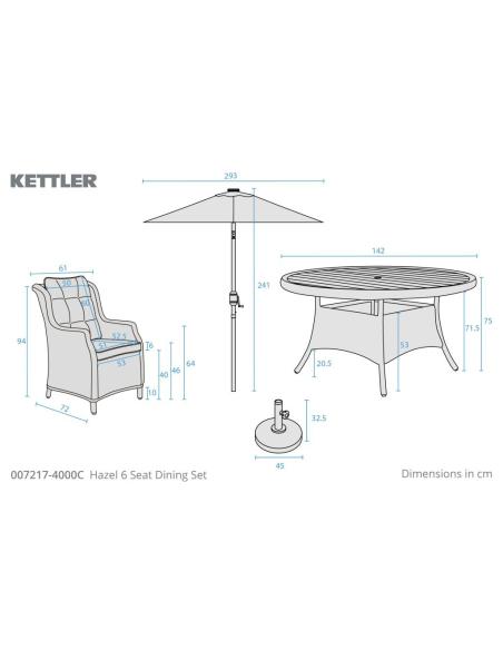 Kettler Hazel 6 Seater Dining Set with Parasol