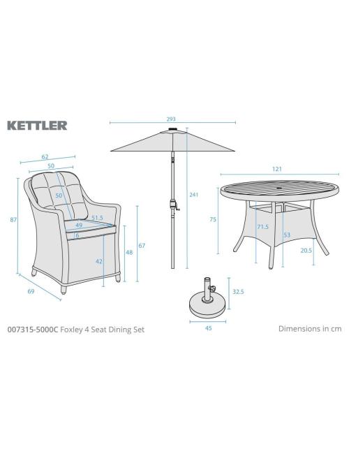 Kettler Foxley 4 Seater Dining Set with Parasol
