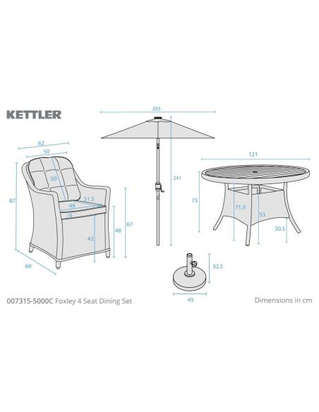 Kettler Foxley 4 Seater Dining Set with Parasol