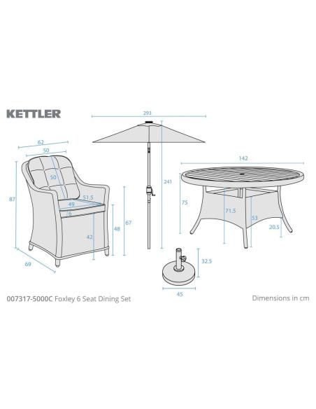 Kettler Foxley 6 Seater Dining Set with Parasol