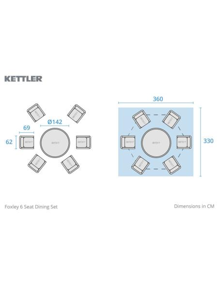 Kettler Foxley 6 Seater Dining Set with Parasol