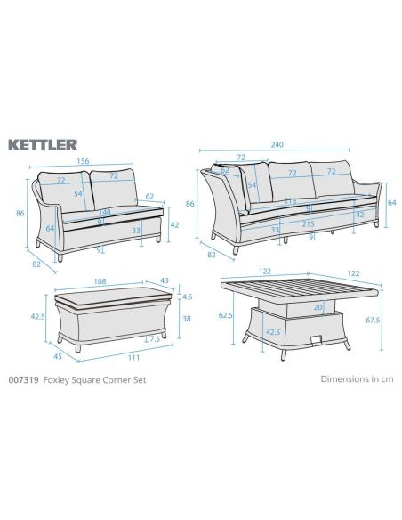 Kettler Foxley Square Corner Set with High/Low Table & 2 Benches