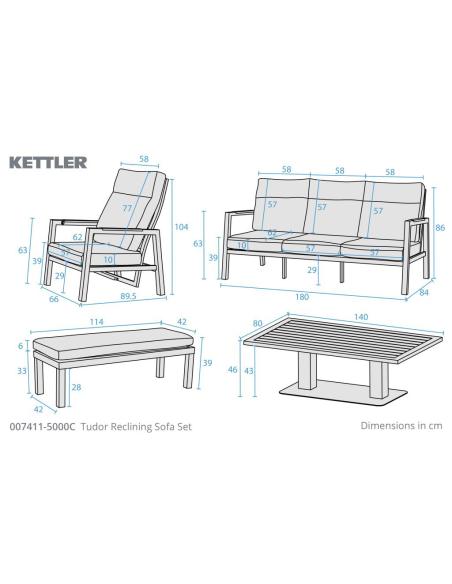 Kettler Tudor 3 Seat Sofa Set with Reclining Chairs