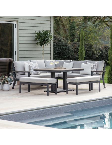 Bramblecrest Zurich Anthracite Square Casual Dining Set with Piston Adjustable Table