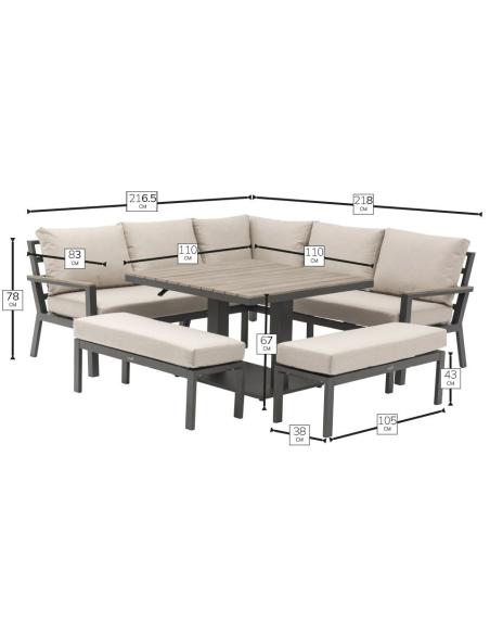 Bramblecrest Zurich Anthracite Square Casual Dining Set with Piston Adjustable Table