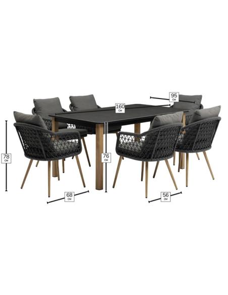 Bramblecrest Malmo 6 Seater Rectangular Dining Set - Charcoal