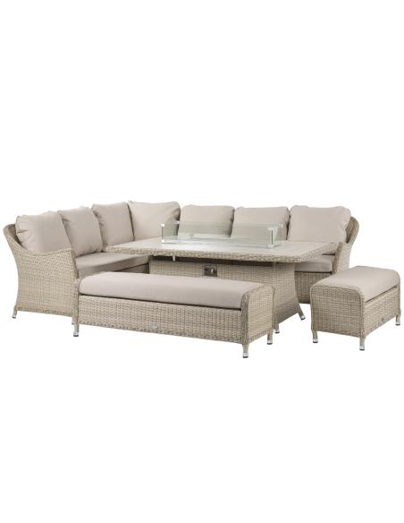 Bramblecrest Monterey Sandstone L-Shape Casual Dining Set with Fire Pit Table & 2 Benches